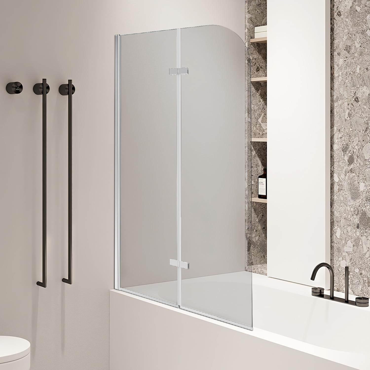 Mampara de ducha para bañera 100 x 140 cm, 2 piezas, plegable | Cristal de seguridad templado de 6 mm, nanorrevestimiento a ambos lados, para baño, giratorio 180°, fácil de limpiar