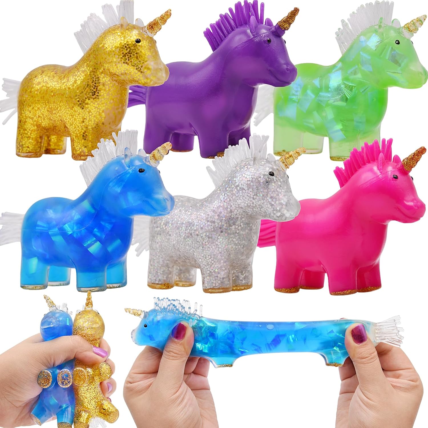 6 Pack Unicorn Squishy Squeeze Toys Stress Balls Toy for Kids Boys Girls Christmas Stocking Stuffers Birthday School Classroom Valentines Day Card Prizes Party Favor Gifts