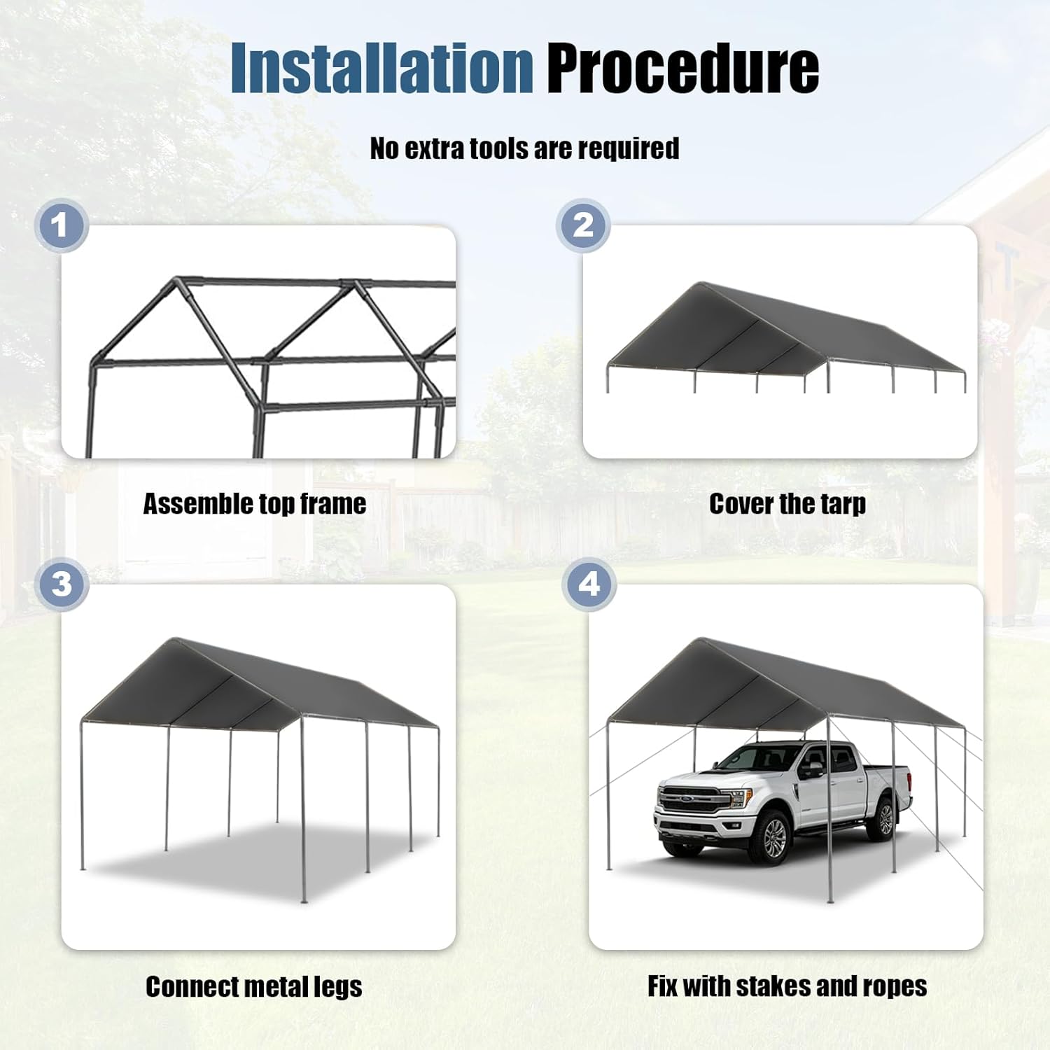 12x20 Outdoor Carport Canopy Heavy Duty Carports Garage with Waterproof and Sunproof Canopy Shelter and Reinforced Steel Frame (Gray)