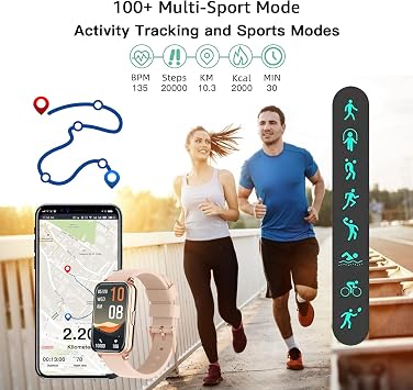 Smart Watch Fitness Tracker Make/Answer calls for Women Men with Heart Rate Blood Oxygen Sleep Monitor Sports Modes Step Calorie Counter IP68 Waterproof for Android Phones iPhone (Rectangle, Pink)