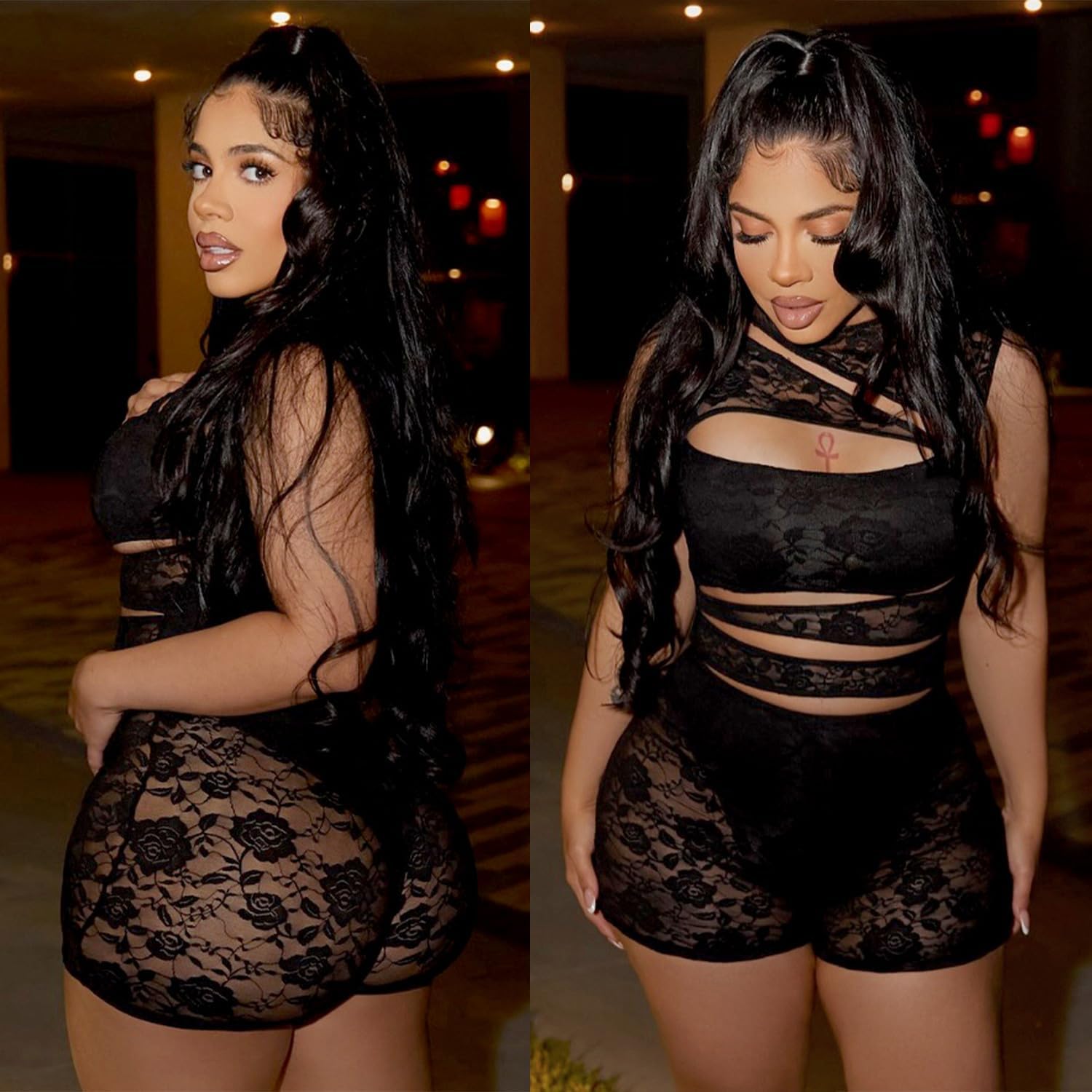 Lace Rompers for Women Sleeveless Short Jumpsuits Hollow Out Mesh See Through Bodysuit Halloween Costumes - Image 6