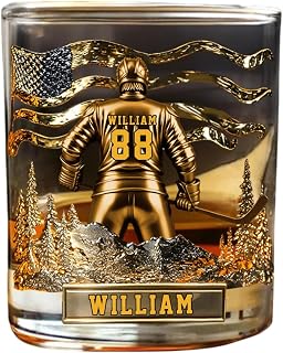 Personalized Hockey Whiskey Glass - Gifts For Hockey Lovers, Hockey Player Whiskey Bourbon Glass Old Fashsioned 11oz Laser Engraved Custom Cocktail Glasses Etched Crafted Work, Unique Gift For Men Dad