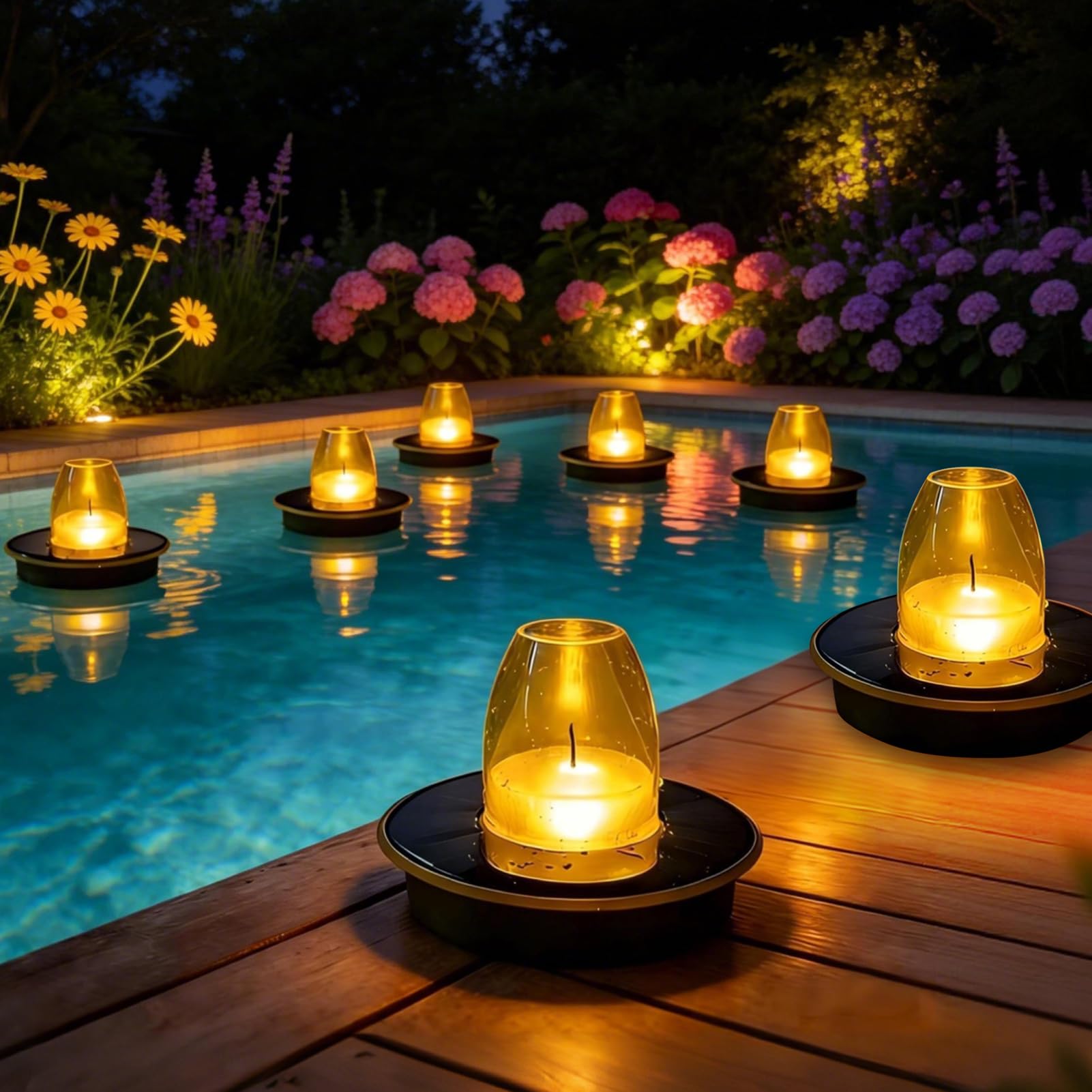 Solar Poolbeleuchtung,Schwimmende Poolbeleuchtung Solar Teichbeleuchtung IP65 Wasserdicht LED Kerzen Poollichter SolarSchwimmend Solarleuchten 2 Modi Schwimmlichter für Schwimmbad Pool Teich (A*4)