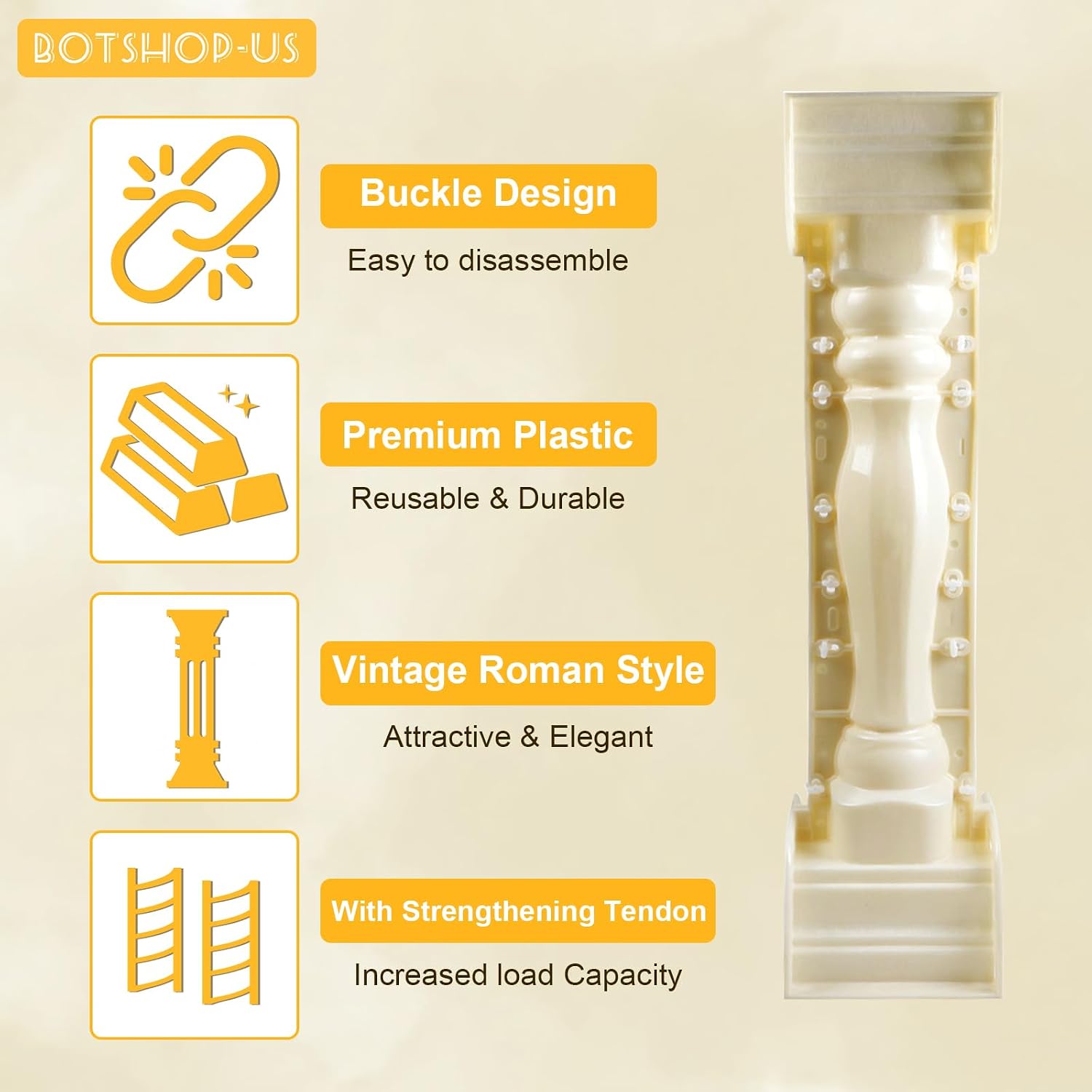 Gdrasuya10 Concrete Roman Column Mold 35.04 Inch Casting Plaster Mold 2 Parts Cement Mould for Walkway Balcony Garden Pool Railing Balustrade Fence Construction Decoration