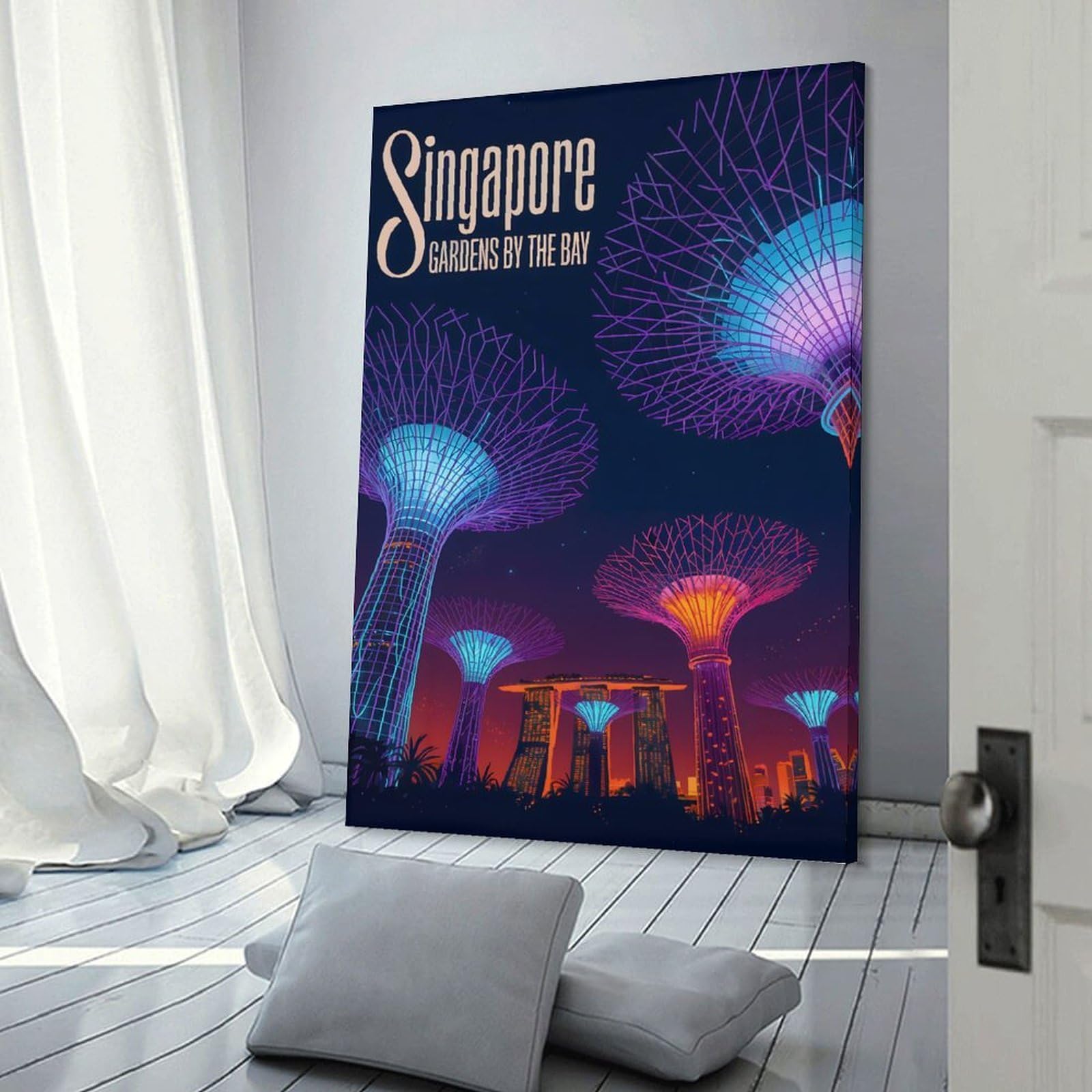 Junmoney Decorative Canvas Print Singapore Gardens by The Bay Illustration(2), 20x30inch(50x75cm), for Living Room, Bedroom Or Home Office, Home Decor Gift with Stylish Appeal