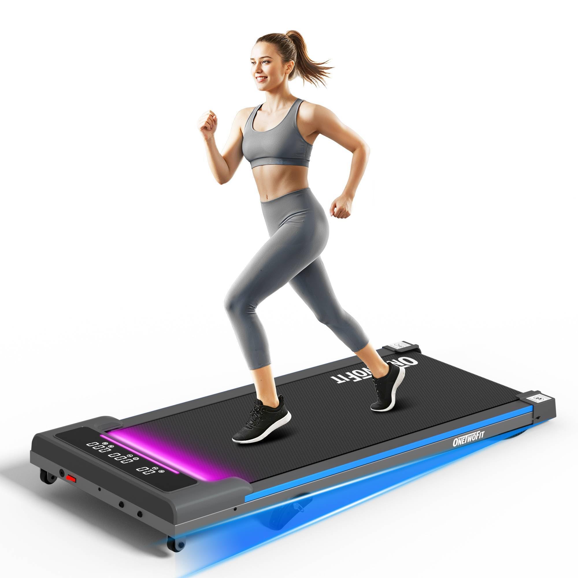 ONETWOFIT Laufband für Zuhause mit RGB Lichter, Walking Pad klappbar Leise mit Fernbedienung, App-Steuerung, Walking pad mit 8% Steigung 2,5HP, Laufbänder LED-Anzeige 10km/h, MAX 150kg für Büro