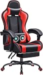 JUMMICO Chaise de jeu Ergonomie chaise d'ordinateur avec repose-pieds et Massage Lombaire Support, chaise de jeu vidéo réglable en hauteur avec 360° Siège pivotant et appuie-tête
