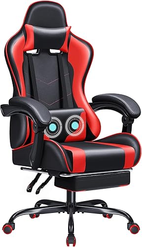 JUMMICO Silla ergonómica para videojuegos con reposapiés y soporte lumbar de masaje, silla de videojuegos de altura ajustable con asiento giratorio
