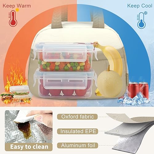 Miniatura 4 de Lonchera para mujereshombresadultos, bolsa de almuerzo aislada reutilizable, bolsa a prueba de fugas para el trabajo, oficina, picnic, viajes (caqui)