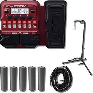 Zoom B1X Four Bass Multi-effects Processor with Expression Pedal with XCG-4 Classic Guitar Stand, 5x AA Batteries and Coiled Guitar Cable
