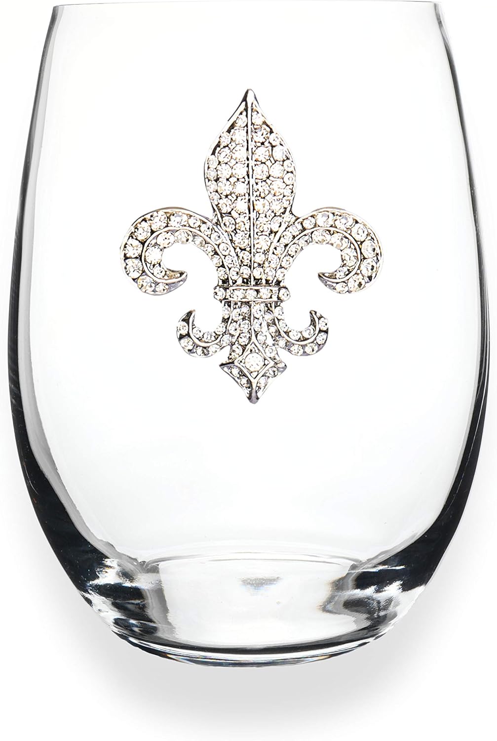 THE QUEENS' JEWELS Gold Swirl Fleur de Lis Jeweled Stemmed Wine Glass, 21 oz. - Unique, Birthday, Cute, Fun, Not Painted, Decorated, Bling, Bedazzled, Rhinestone