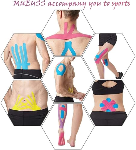 Miniatura 5 de MUEUSS Cinta de kinesiología precortada, cinta atlética elástica impermeable, cinta deportiva, cinta muscular, cinta de embarazo para soporte de