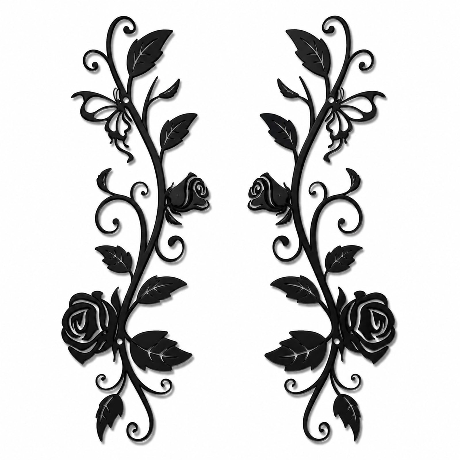 2Pcs Black Vine Rose Metal Wall Art, Elegant Black Wall Art for Garden