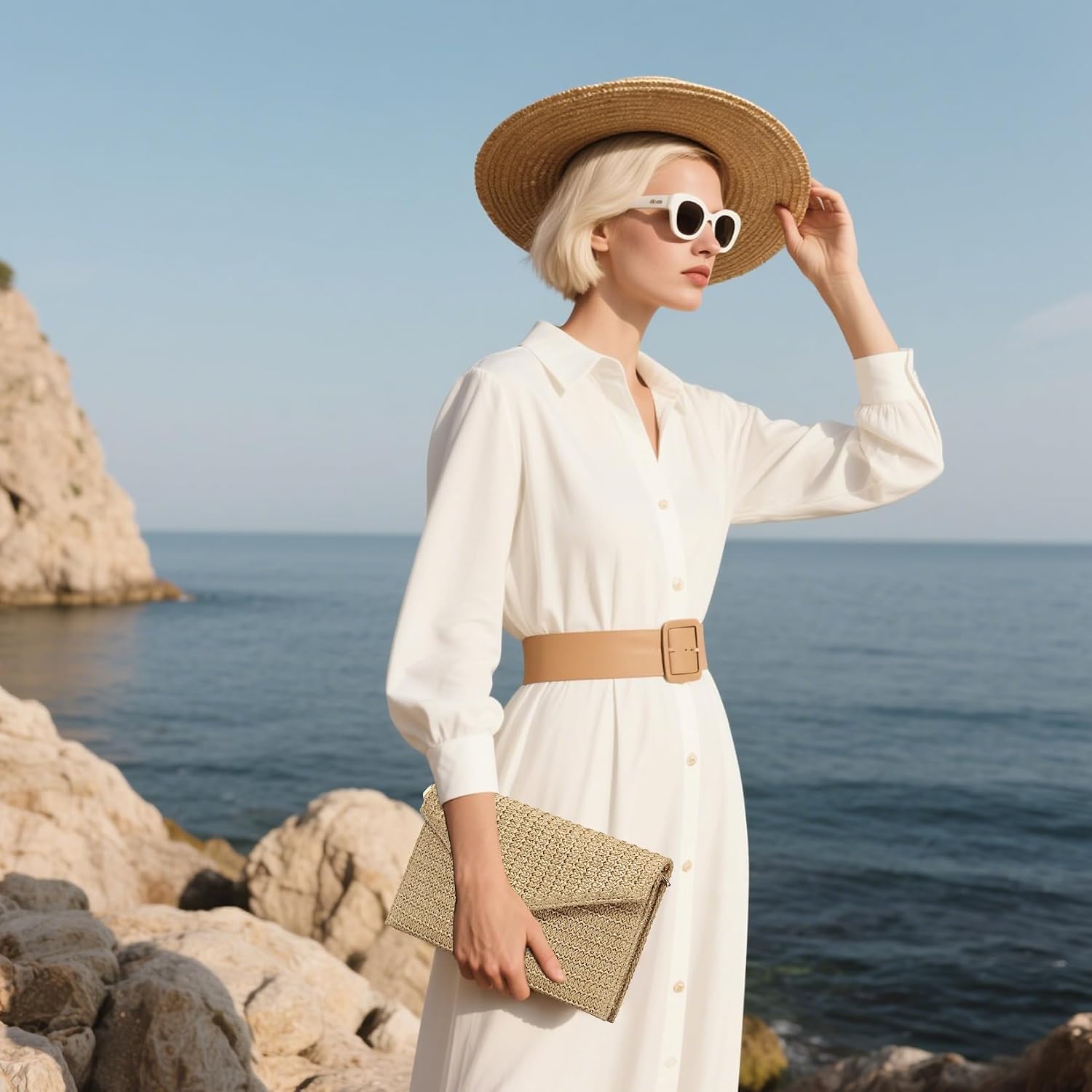 Summer Woven Straw Clutch Purse for Women,Elegant Beach Crossbody Bag, Boho Evening Handbag