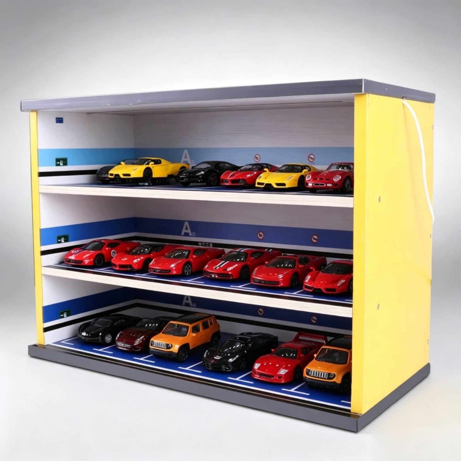 Milageto Vitrina Coches Escala Rectangular Expositor Triple Niveles Transparencia Alta Almacenaje , Madera , Modelo Regular De Madera Maciza