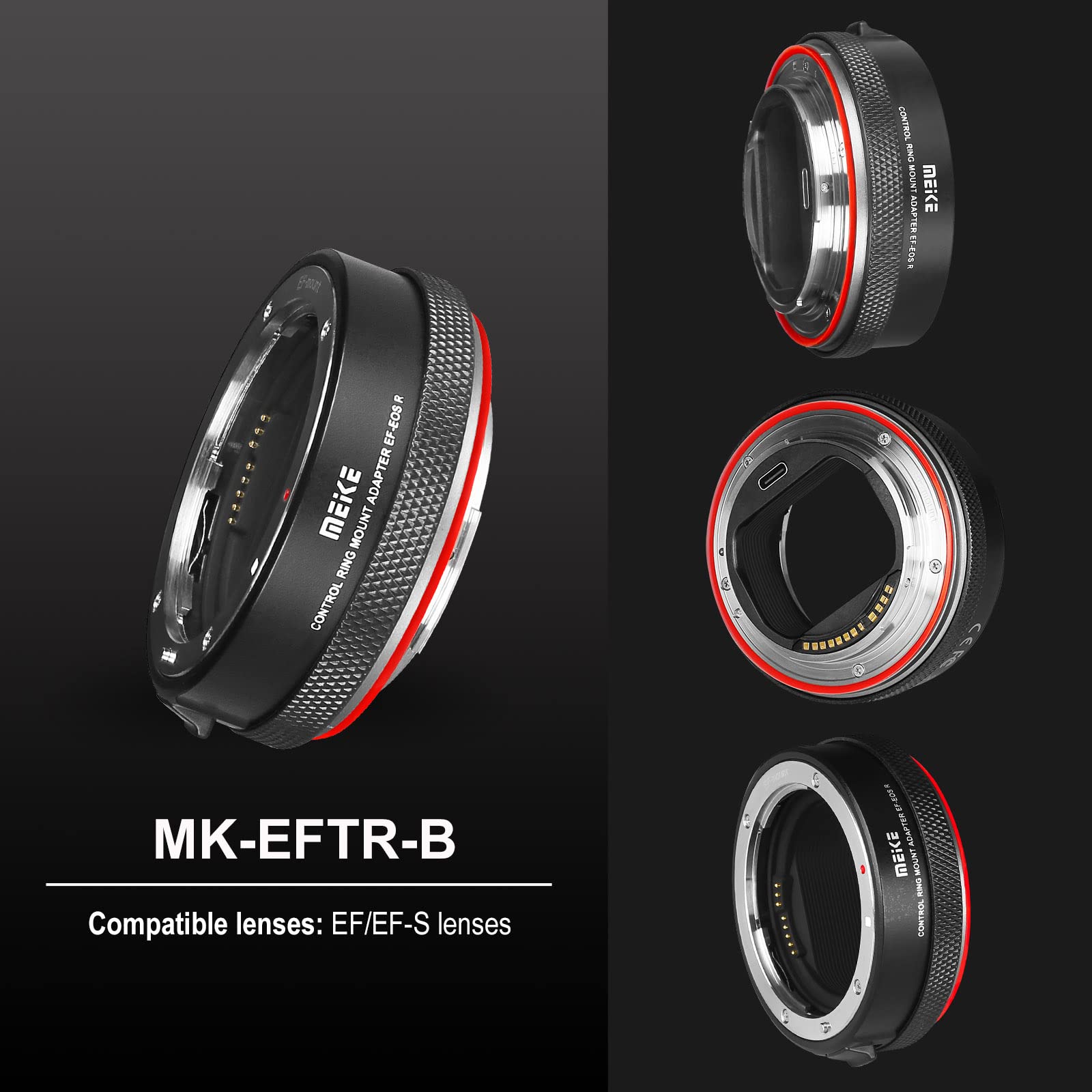 Meike MK-EFTR-B Metal Auto-Focus Mount Lens Adapter with Control Ring Converter for Canon EF/EF-S Lenses to EOS R and EOS RP R5 R5C R6 C70 Cameras