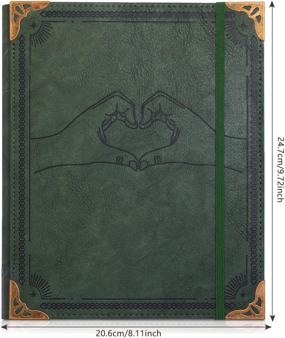 Photo Album 4x6 Leather Photo Albums, Travel Vintage Scrapbook Photo Album for Family Anniversary Wedding, Gift for Anniversary (Green Heart)