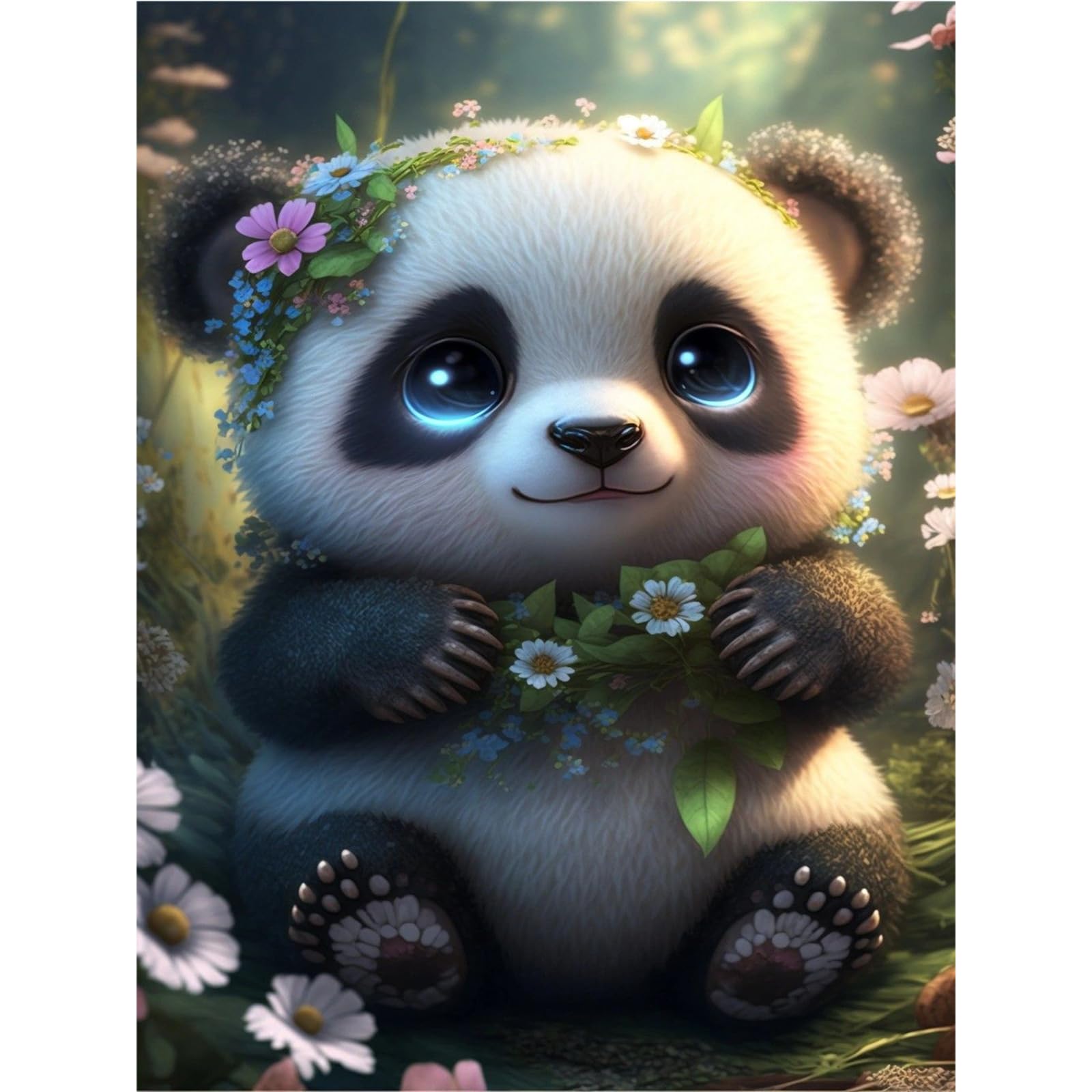 Panda Diamond Painting Kits DIY 5D Diamond Art Painting Kits for Adults Beginners Flowers Diamond Dots Full Round Drill Gem Art Painting Kit for Home Wall Decor Gift 12x16inch