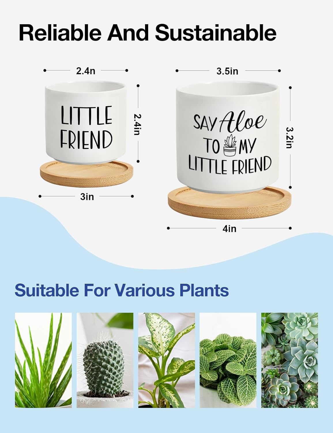 Say Aloe to My Little Friend Small Planter Pot, Funny Succulent Planter Pots Set of 2, Windowsill Decor Indoor, Small Succulent Pots for Women Plant Lovers, 3.5 inch (Plant Not Included)