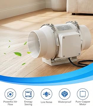 4 inch Inline Extractor Fan: 220m³/h 40W 100mm Quiet Duct Fan