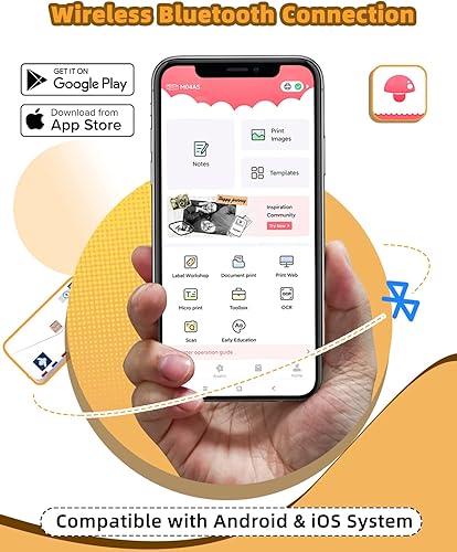 Miniatura 7 de Memoqueen M04AS - Mini impresora de calcomanías, impresora térmica inalámbrica portátil para iPhone con 3 rollos transparenteazul sobre blanco