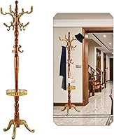 Vista 11 de Perchero independiente de madera, con 3 tamaños ajustables y 14 ganchos, resistente árbol de pasillo con base redonda sólida para entrada, pasillo