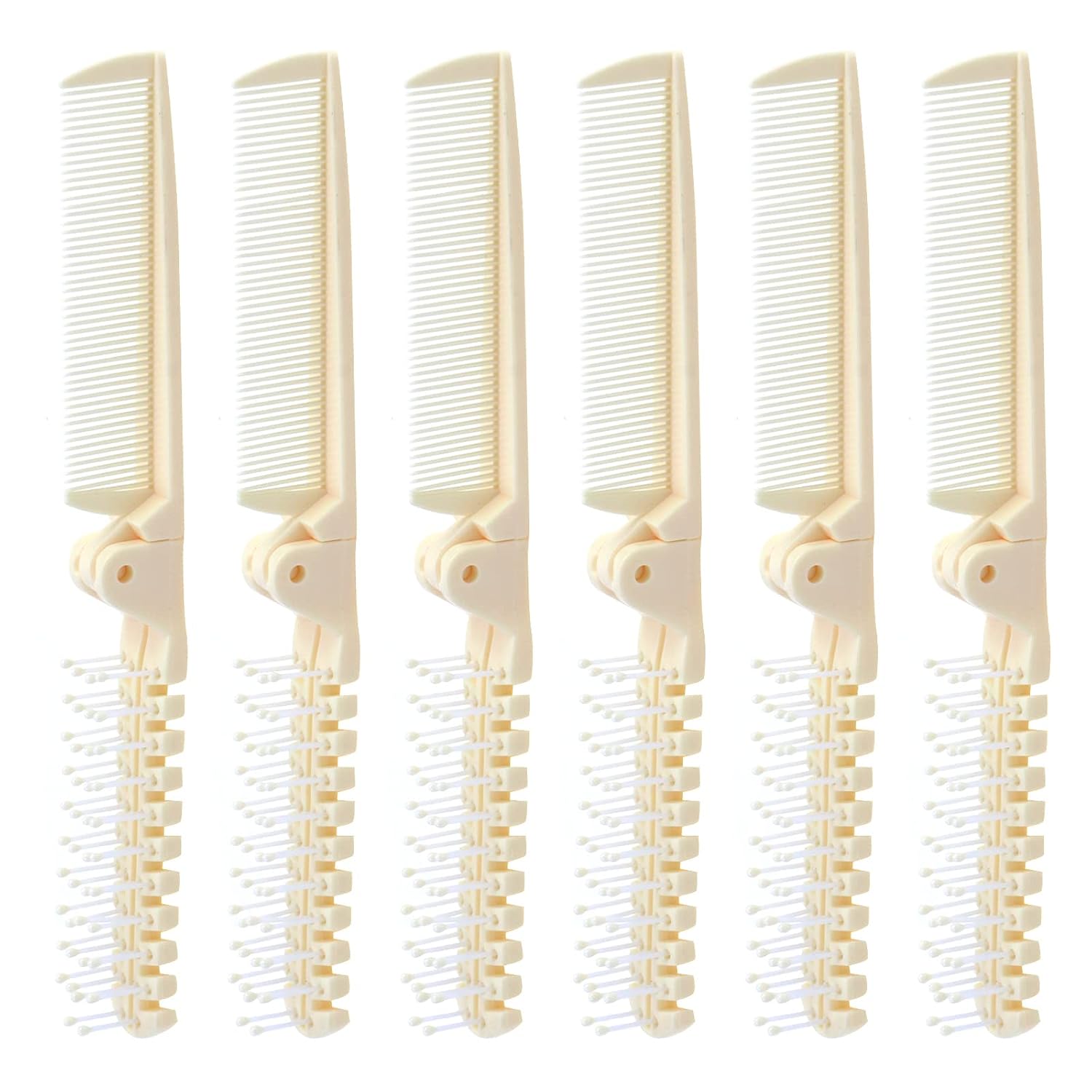 Antrader 6Pcs Portable Travel Hair Comb Brush Folding Massage Hair Comb Anti-Static Hairdressing Tools Beige
