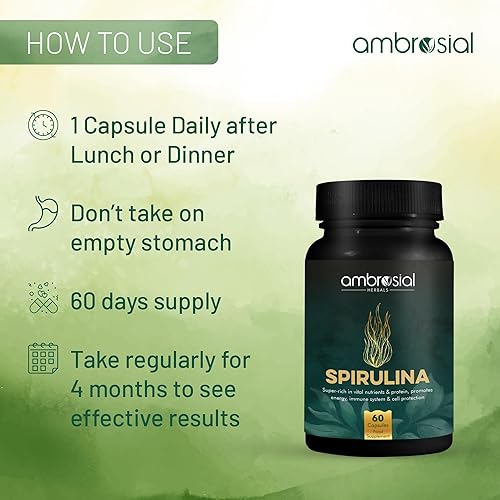 Miniatura 7 de Ambrosial Cápsulas de espirulina de 500 mg (paquete de 2)