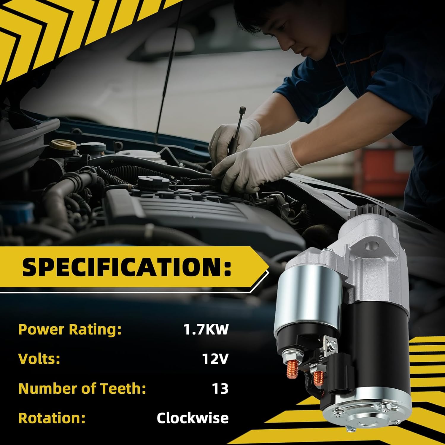 410-48279 Starter Motor Compatible with Nissan Altima 2007-2014, Maxima Murano 09-14, Pathfinder 13-18, Quest 11-15 & Infiniti QX60 14-18, JX35 2013, 3.5L 12V 1.7KW 13-Tooth CCW