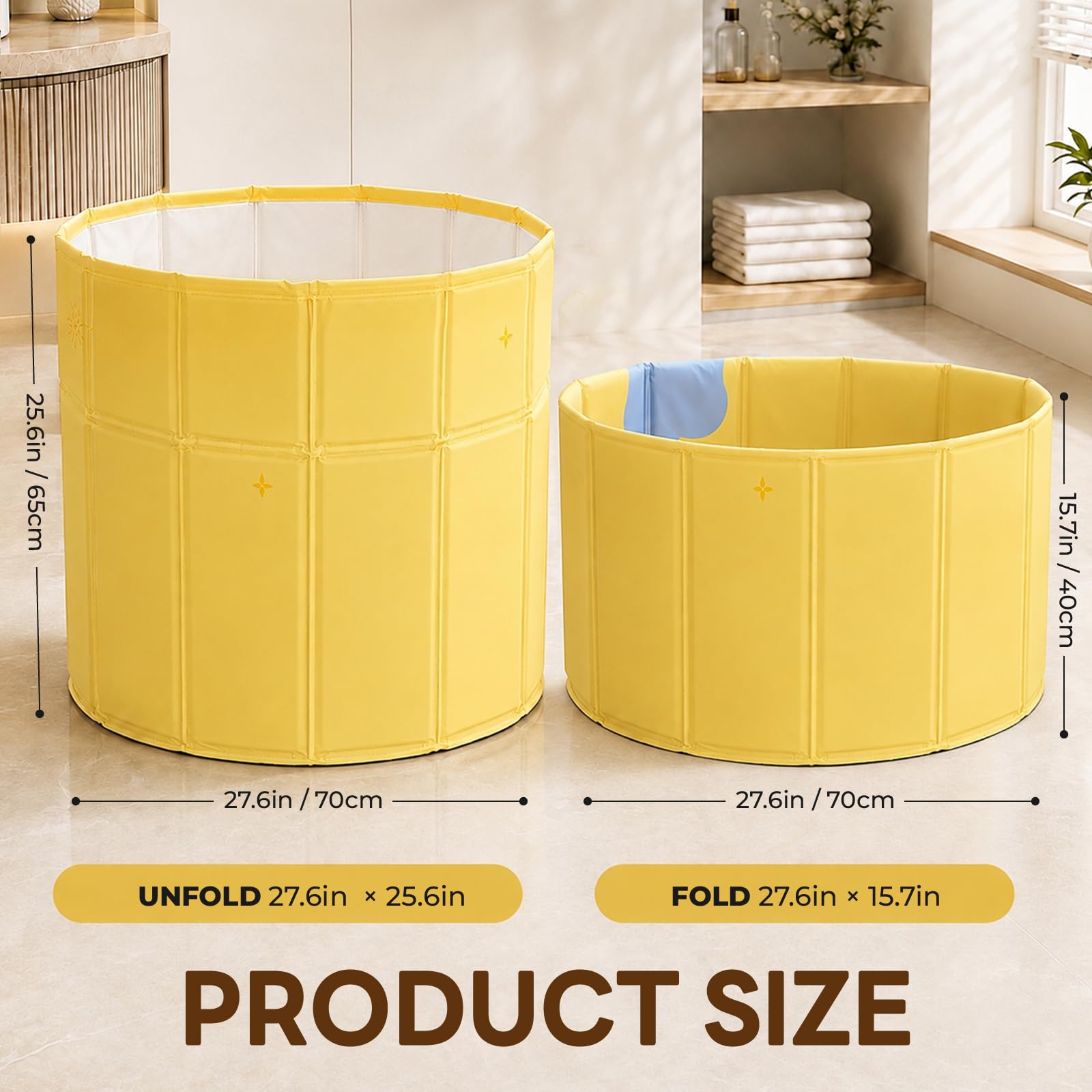 Bañera Plegable Adulto 70 cm, Portátil Bañera Adulto Portatil de PVC