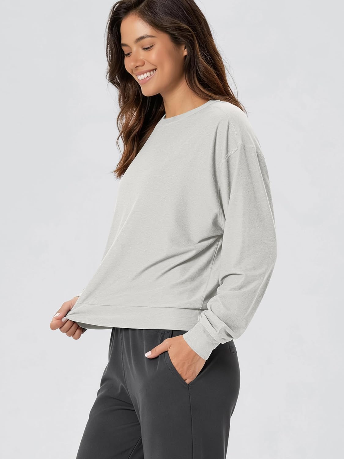 ODODOS Women's Long Sleeve Relaxed Crewneck Tee - Ultra Soft odSTRATUM Tech
