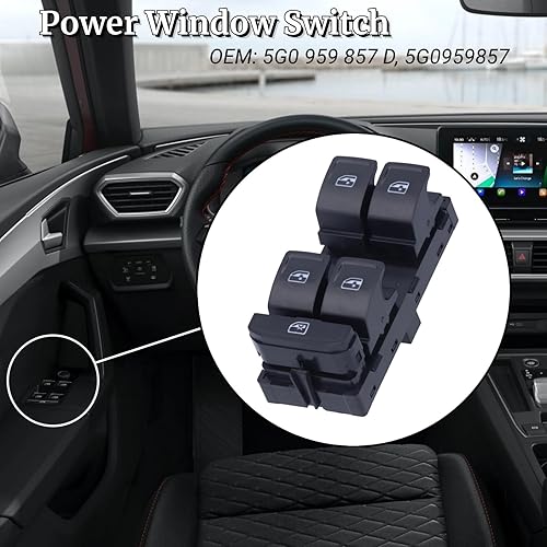 Miniatura 2 de Aramox Interruptor de elevalunas eléctrico, lado del conductor, interruptor de control de ventana principal, 5G0 959 857 D 5G0959857 apto para Cross