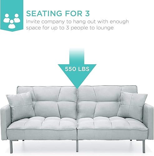 Miniatura 13 de Best Choice Products Sofá futón convertible de tela de lino con respaldo dividido para sala de estar, apartamento, habitación adicional, invitados