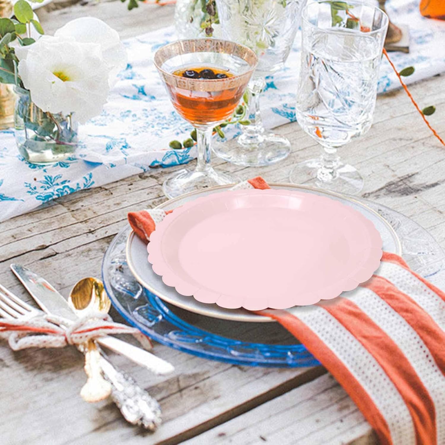 50 Pcs Light Pink Scalloped Paper Plates 7 Inch Disposable Pink Scalloped Dinner Plates for Wedding Baby Shower Birthday Party Supplies Disposable Dessert Plate - Image 6