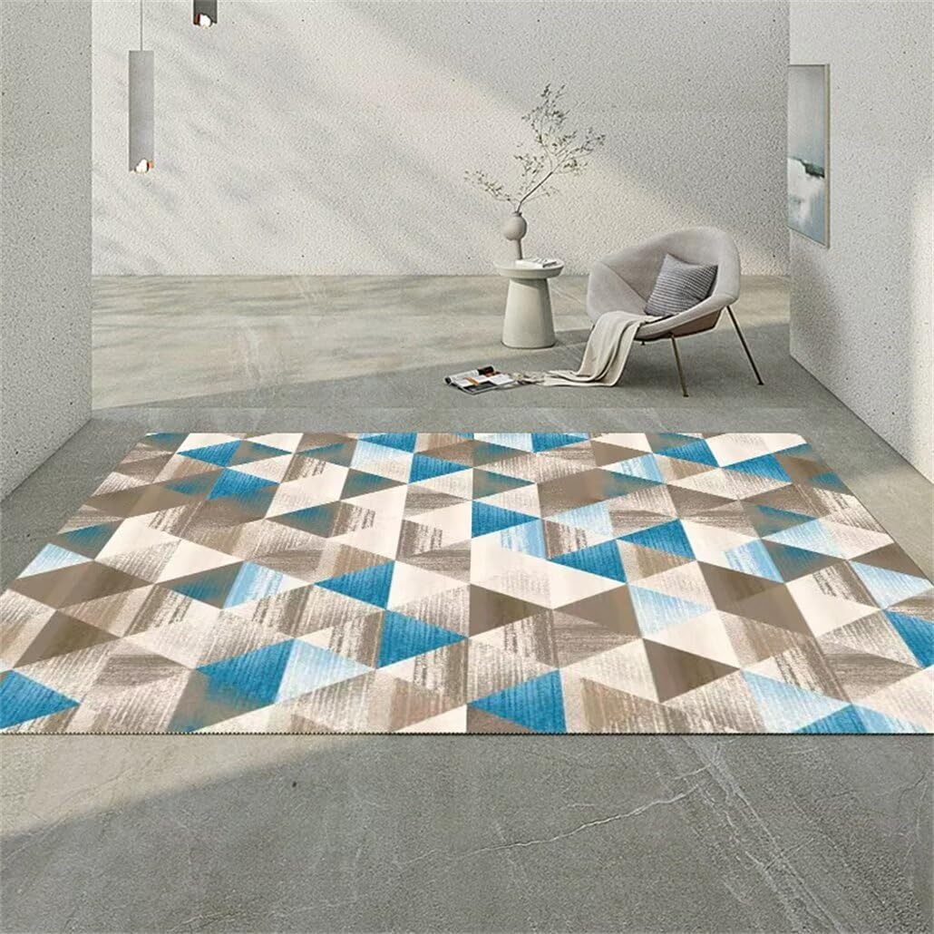Tapis bleu de salon 300x400cm géométrique gris avec envers antidérapant