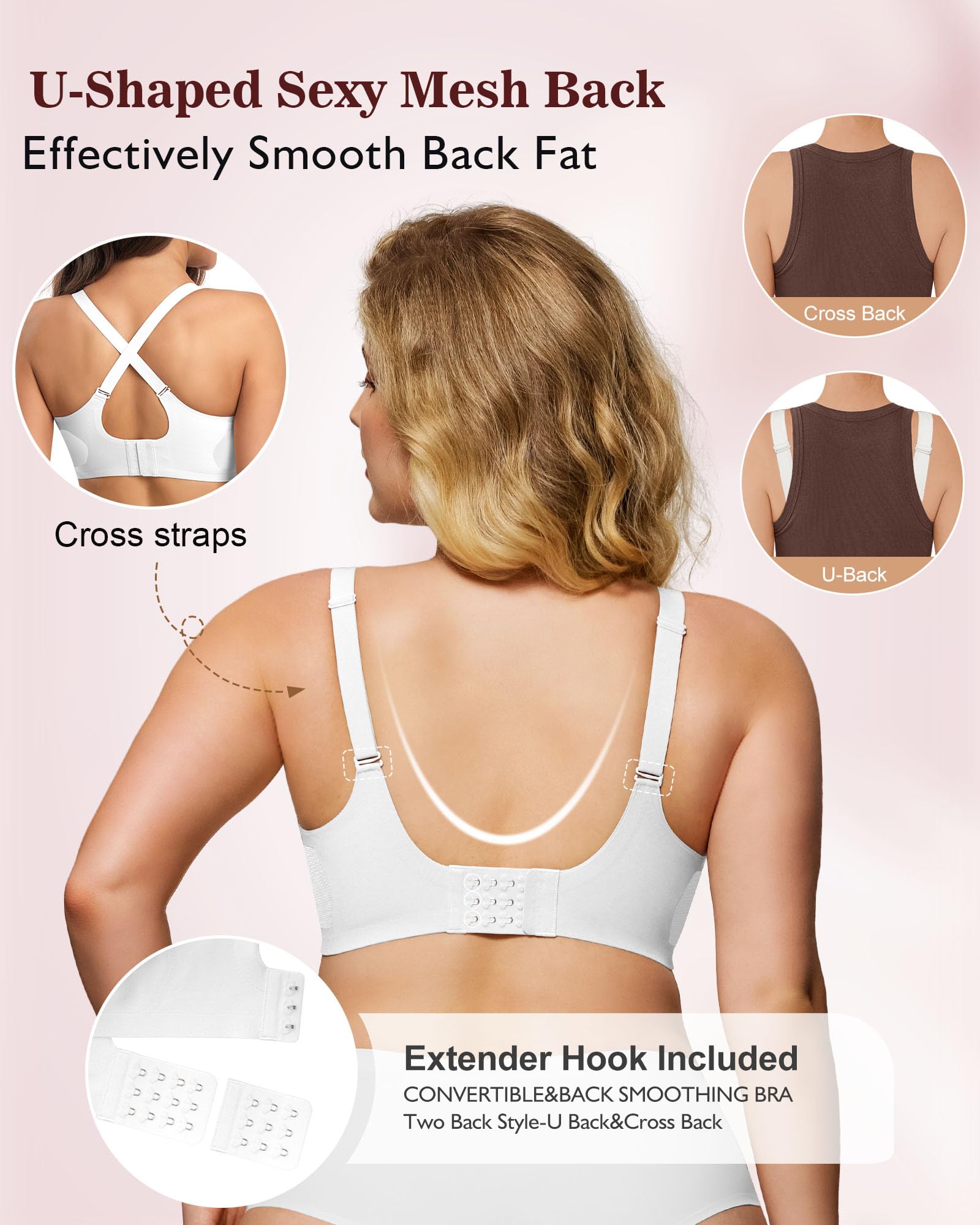 As Fairy Reggiseno senza ferretto da donna senza ferretto push-up senza cuciture con supporto morbido in pizzo con scollo a V in rete incrociato sulla schiena per uso quotidiano lounge yoga