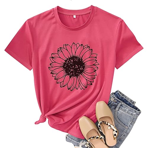 GLIGLITTR Women's Summer Sunflower T Shirt Cute Flower Graphic Loose Tees Crew Neck Short Sleeve Casual Tops