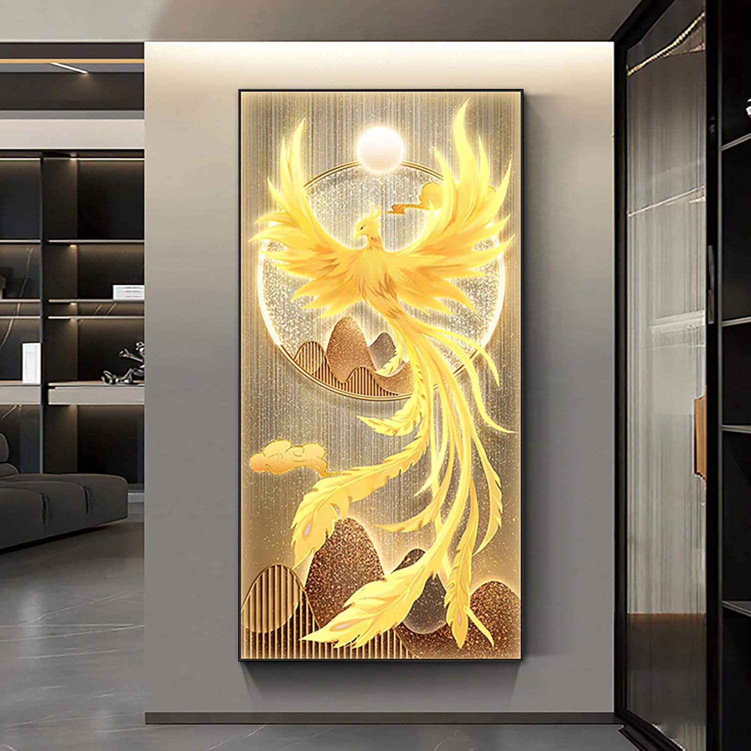 Instarry DIY 5D Diamond Painting Kits Large Size Golden Phoenix Rhinestones Cross Stitch Family Wall Decor Arts and Crafts 31.5x15.7 inch