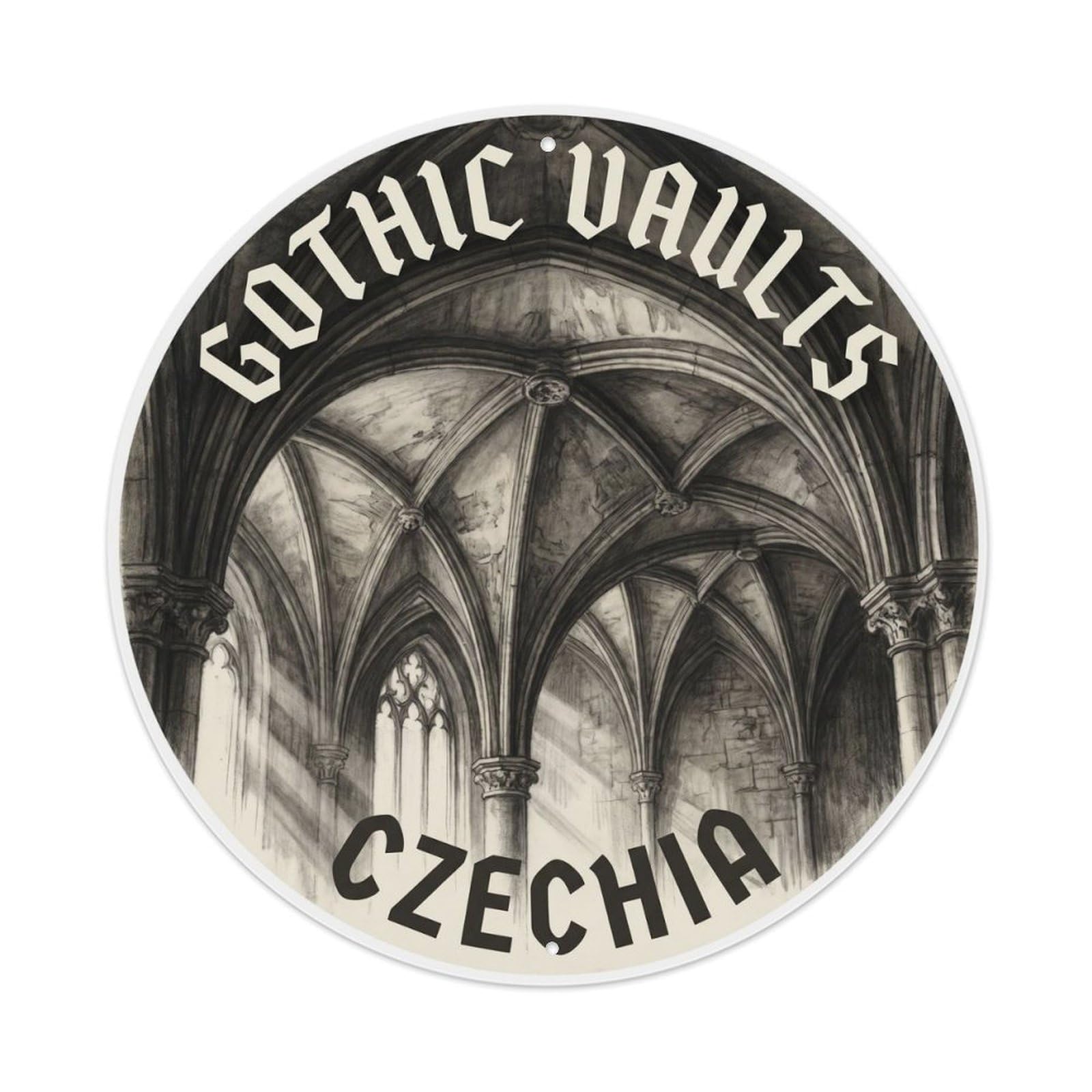Vintage Travel Gothic Czech Vaults Metal Tin Sign