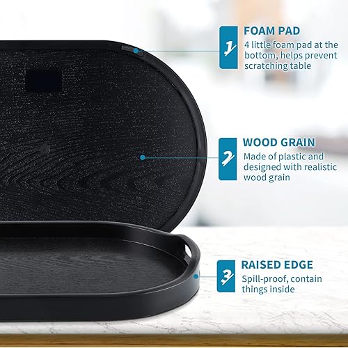 Miniatura 5 de MDLUU Bandeja de plástico para servir, bandeja otomana de 17.1 pulgadas de largo con asas recortadas, bandeja ovalada para mayordomo para desayuno