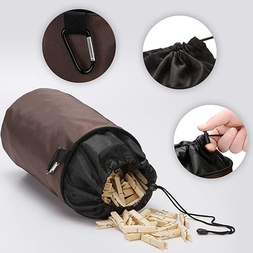 Miniatura 2 de Bolsa de soporte para pinzas para ropa al aire libre, resistente al agua con colgadorcierre de cordón (café)