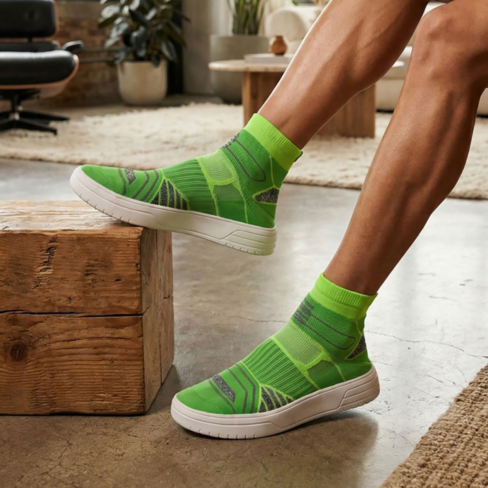 Urban Streetwear - Scarpe da ginnastica da uomo, a calza, elasticizzate, lavorate a maglia, con grafica stampata, per passeggiate in città, palestra, danza, Verde, 38 2/3 EU