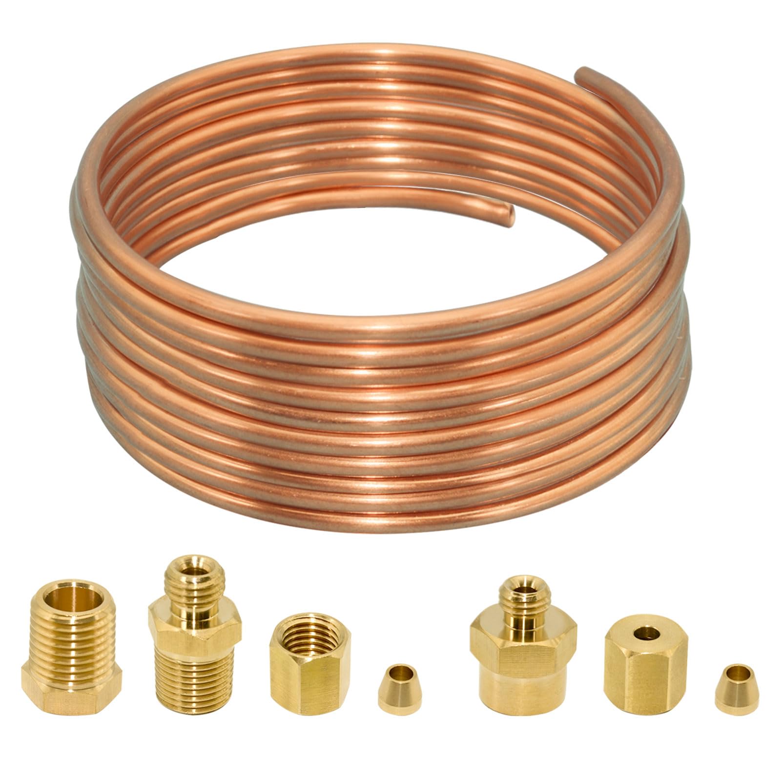 72'' Oil Pressure Gauge Tubing Kit, Set of Copper Tube and Threaded Parts, Universal Fit