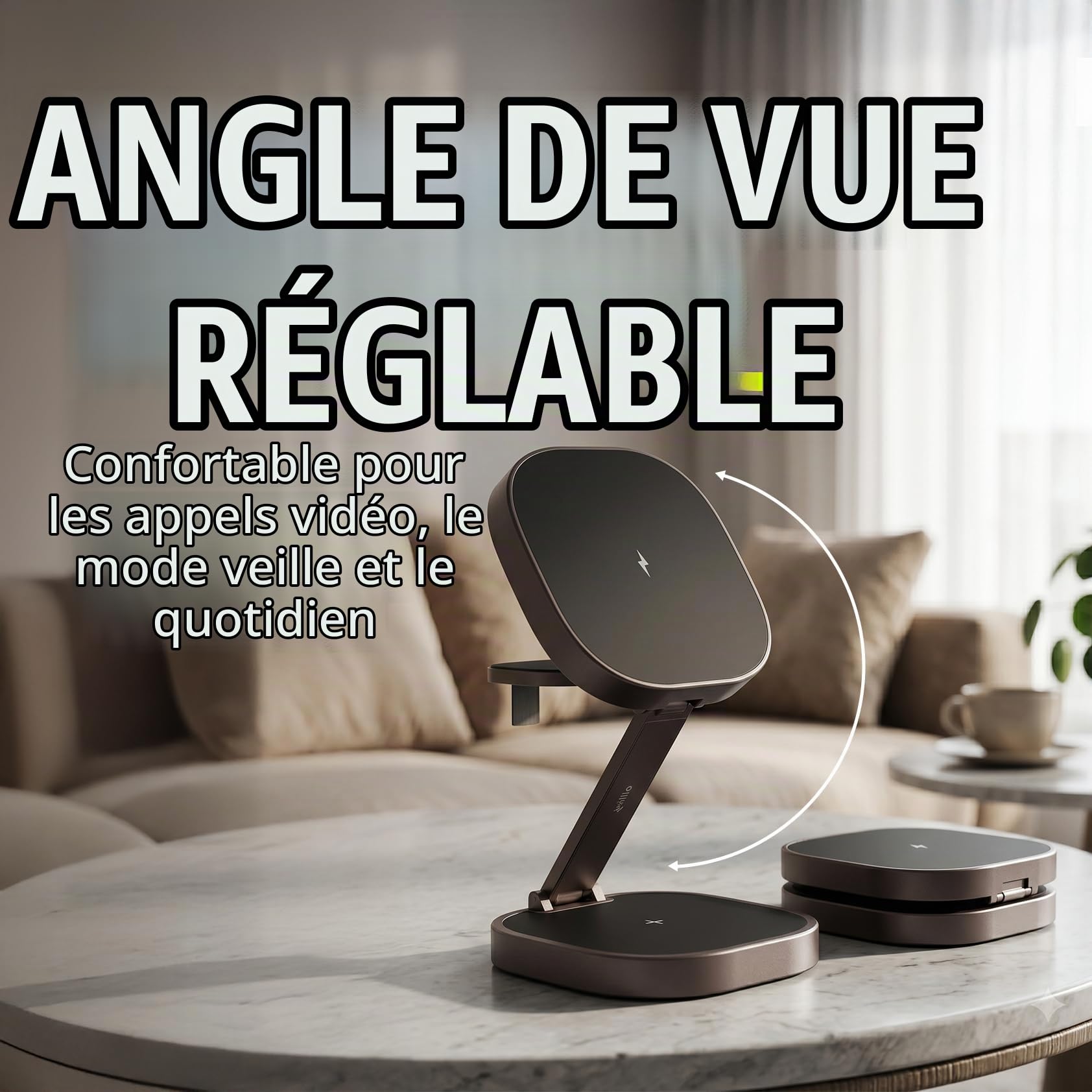 Chargeur 3 en 1 25 W - Station de Charge sans Fil Pliable pour iPhone, Apple Watch et AirPods - Mini Support de Charge sans Fil avec LED et USB-C - Compatible avec Qi et MagSafe - Graphite
