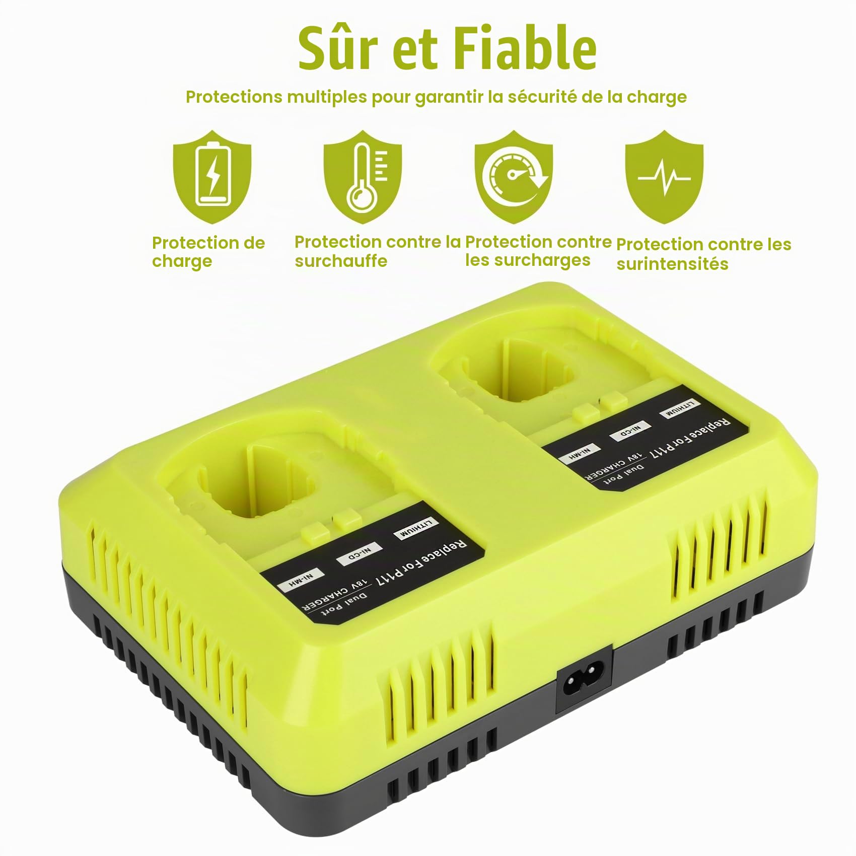 KUNLUN P117 Chargeur pour Ryobi 18V Batterie, 2 Ports Chargeur de Remplacement pour Ryobi One+ P108 P107 P104 P105 P102 P103 P117 Batterie Li-ION/Ni-Mh | Compatible avec les batteries lithium-ion Ryobi 18 V P102 P108 P189 P197 P103 P105 P107 P190 P191 PBP
