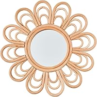 Mud Pie Flower Woven Wall Mirror 12 Inch Rattan Floral Boho Decor for Bedroom Entryway Living Room