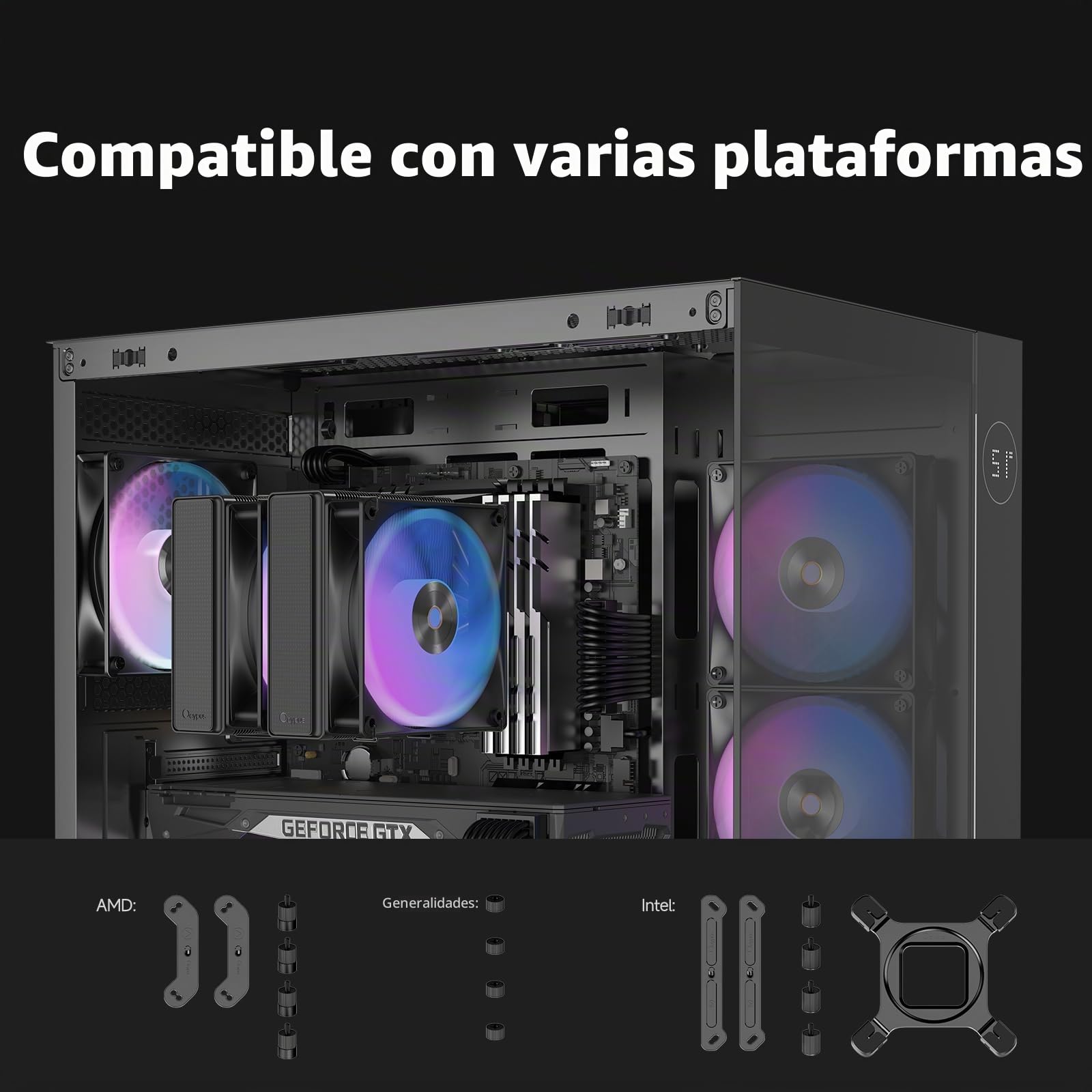 Delta A62 ARGB Disipador CPU con Función ARGB,Ventilador PWM Silencioso de 120 mm con Rodamiento Hidráulico, 6 Tubos de Calor de Cobre, para CPU de AMD AM4/AM5 e Intel LGA 115X/1200/1700/1851, Negro