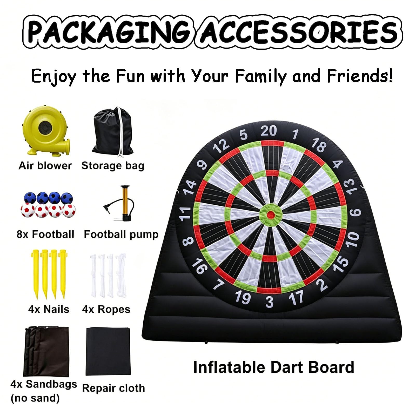 Gioco Gonfiabile Portatile di Calcio-Freccette, Set Pieghevole con Palline Adesive, Gioco da Esterno Compatto per Giardino, Viaggi e Feste B-4M