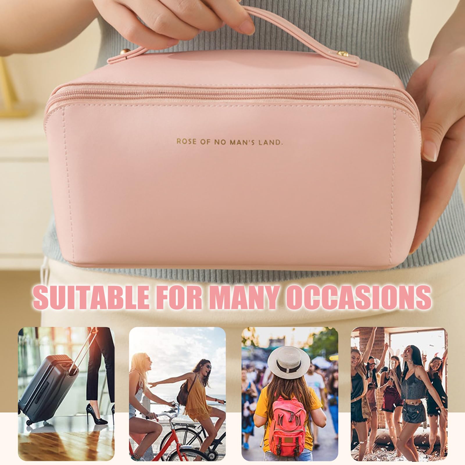 JSTHHTT Borsa Cosmetica da Viaggio, Trousse Trucchi Donna in Morbida Pelle PU, Borsa da Viaggio per Cosmetici, Borse da Toilette Impermeabile Portatile (Rosa)