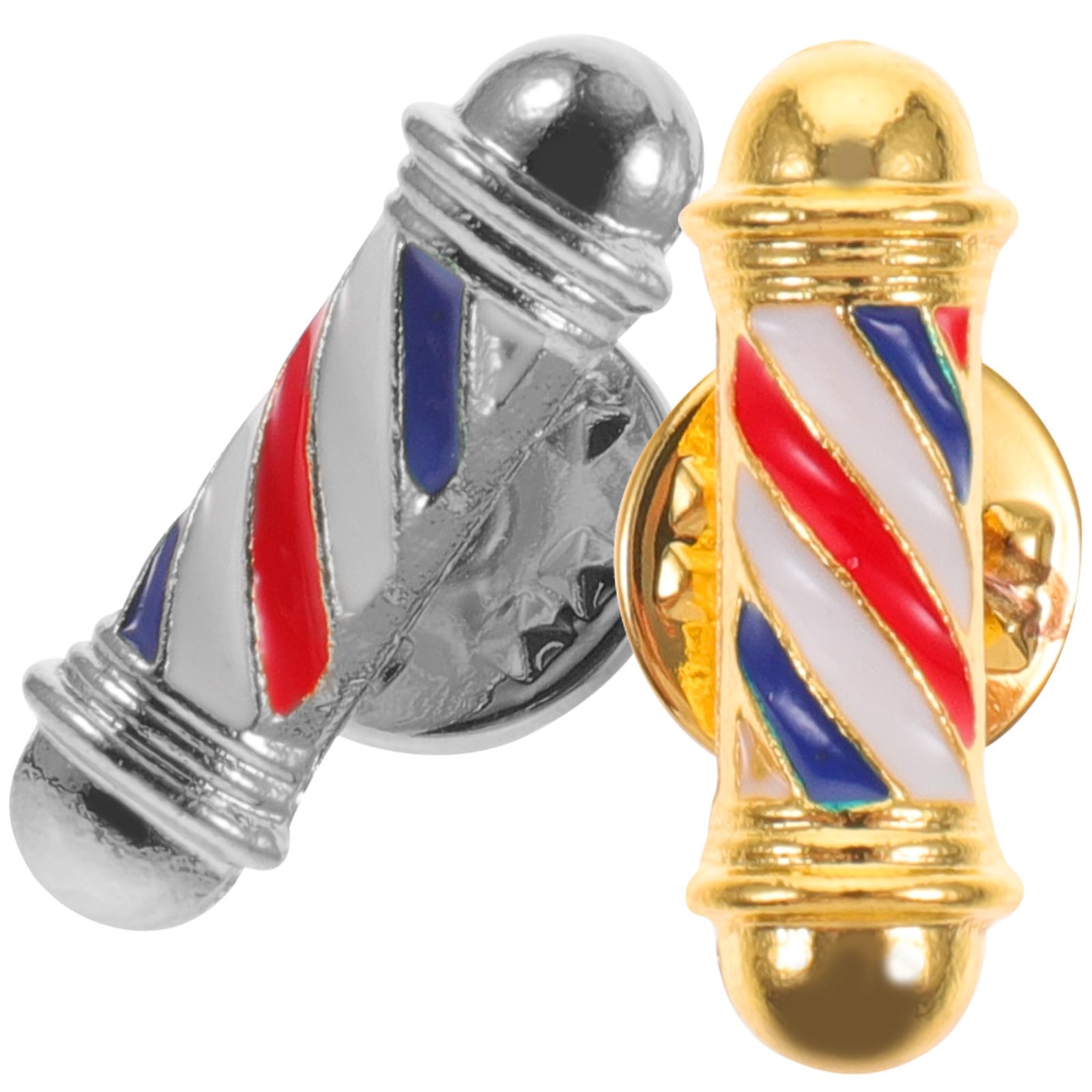 2pcs Barber Shop Pole Brooch Pins Set Alloy 3d Barber Light Lapel Pin Badge Gold Silver Brooch for Barbershop Uniform Accessories